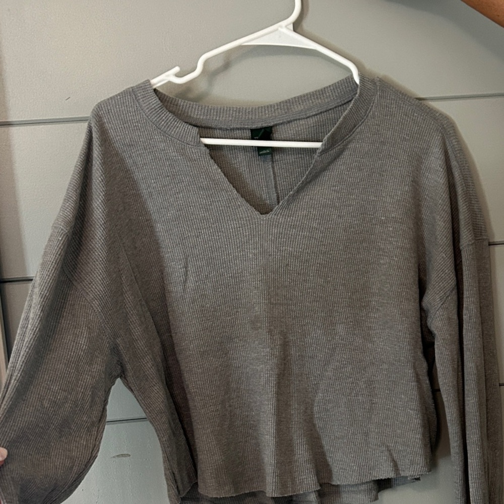 Target Wild Fable Gray Cropped  Ribbed Long Sleeve Top